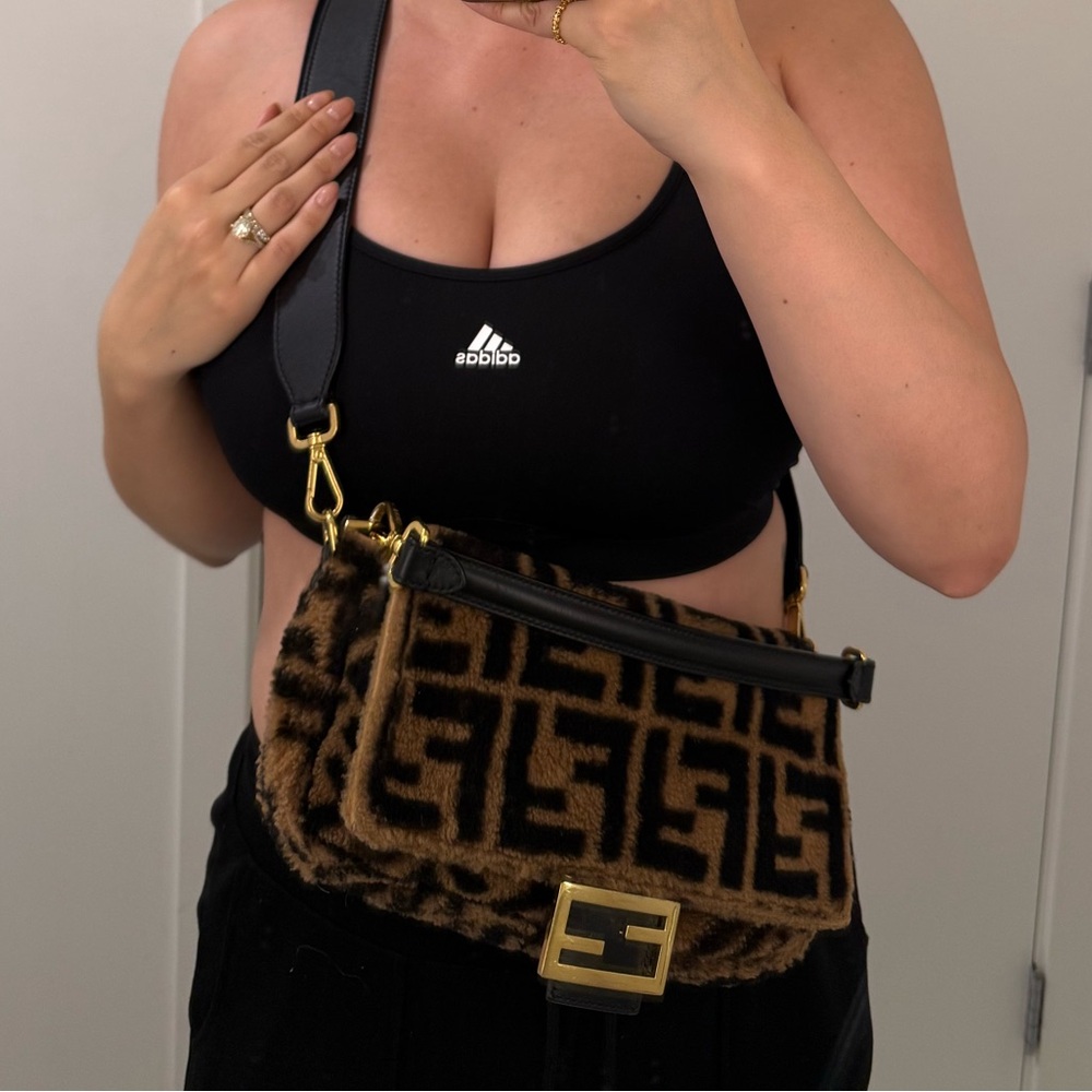 Authentic Fendi Zucca Shearling Baguette